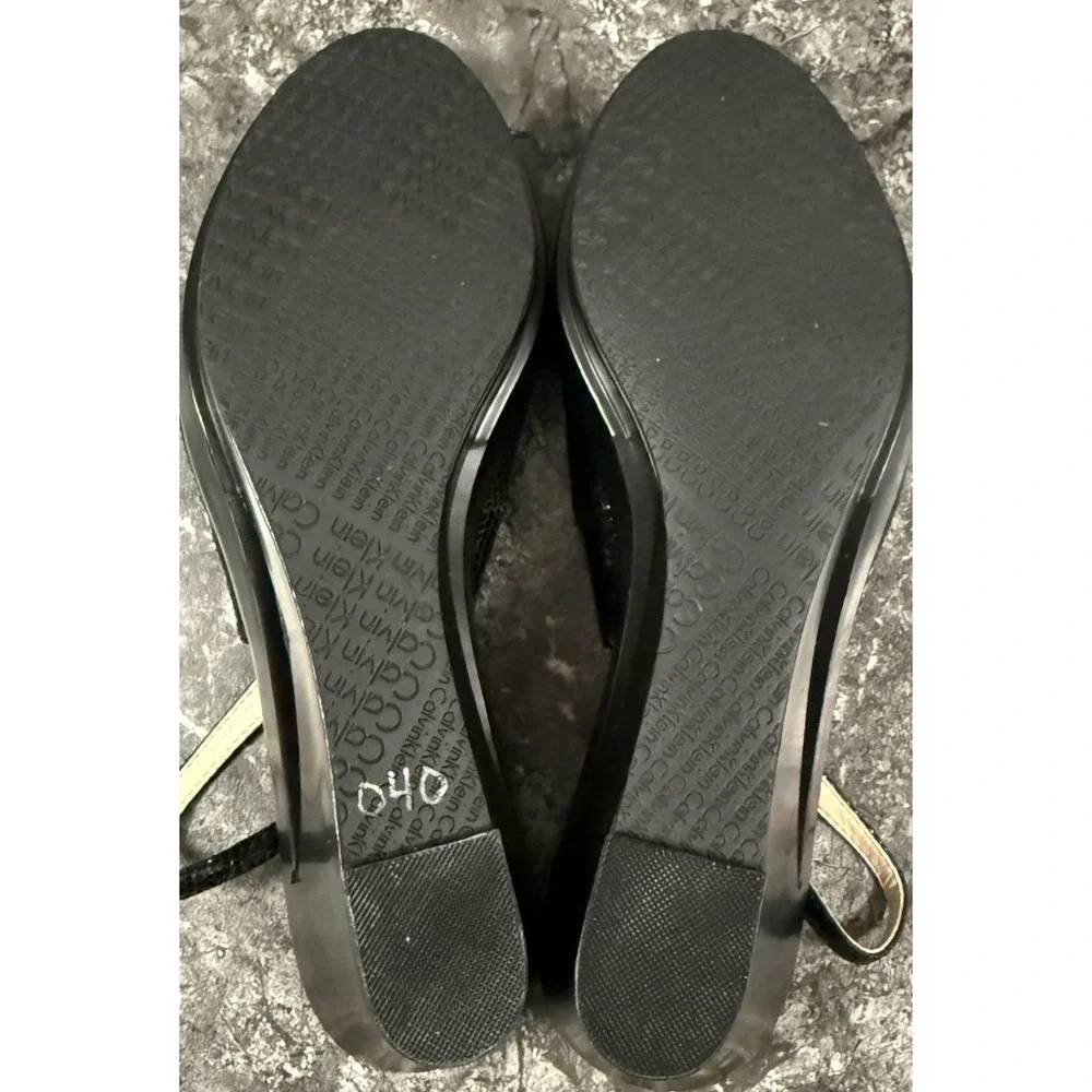 CALVIN KLEIN Rosaria Snake Print SlingBack‎ Cutout  Wedge Heel Sandal Black 8.5M